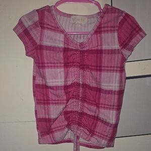 btween Pink and White Plaid Short Sleeve Tee